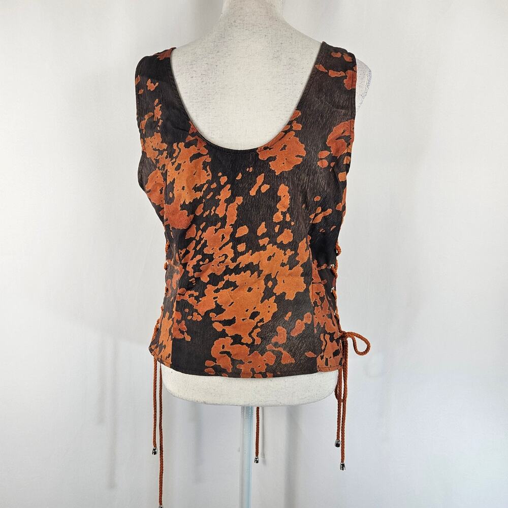PrettyLittleThing Brown Black Cow Print Woven Scoop Neck Lace Up Cropped Top 12 - Picture 10 of 16
